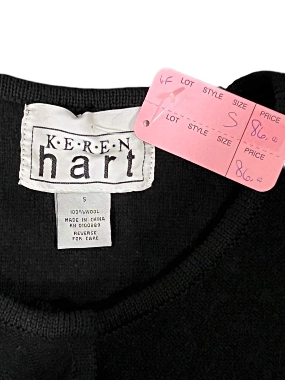 Keren Hart Women Small Cardigan Sweater Wool Blend Black & Burgundy Open Front - Picture 9 of 11